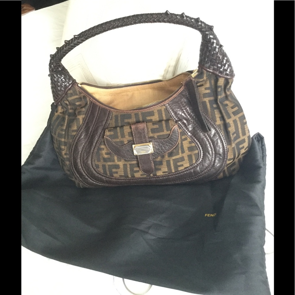 Fendi Vintage Zucca FF Spy hobo bag with Nappa leather, Woven handle + Dust bag - Picture 2 of 12